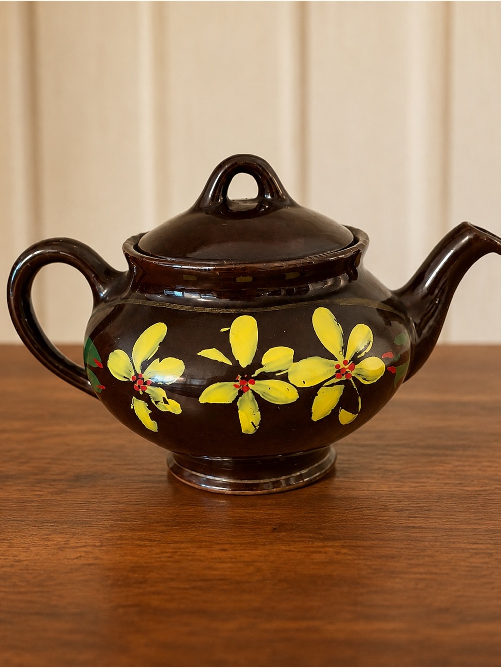 Vintage Royal Canadian Art Pottery Floral Dripless Teapot
